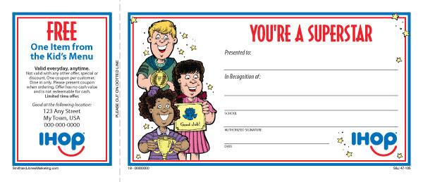 IHOP You're A Superstar Certificate