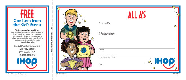 IHOP All A's Certificate