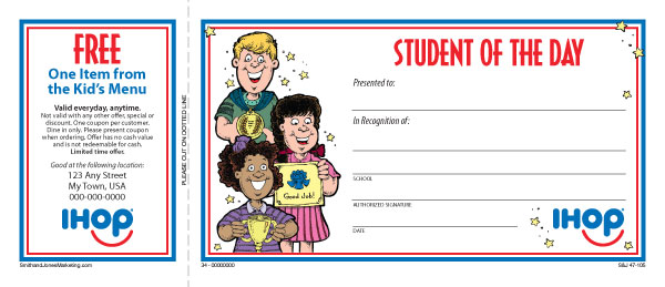 IHOP Student of the Day Certificate