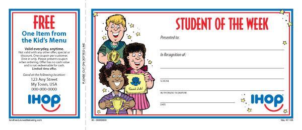 IHOP Student of the Week Certificate