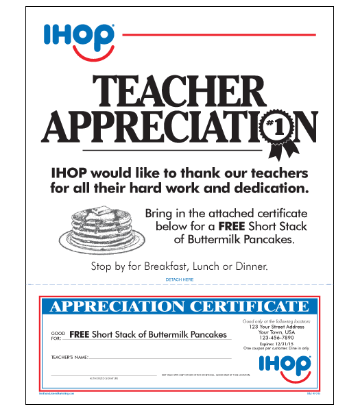 IHOP Teacher Appreciation Letter